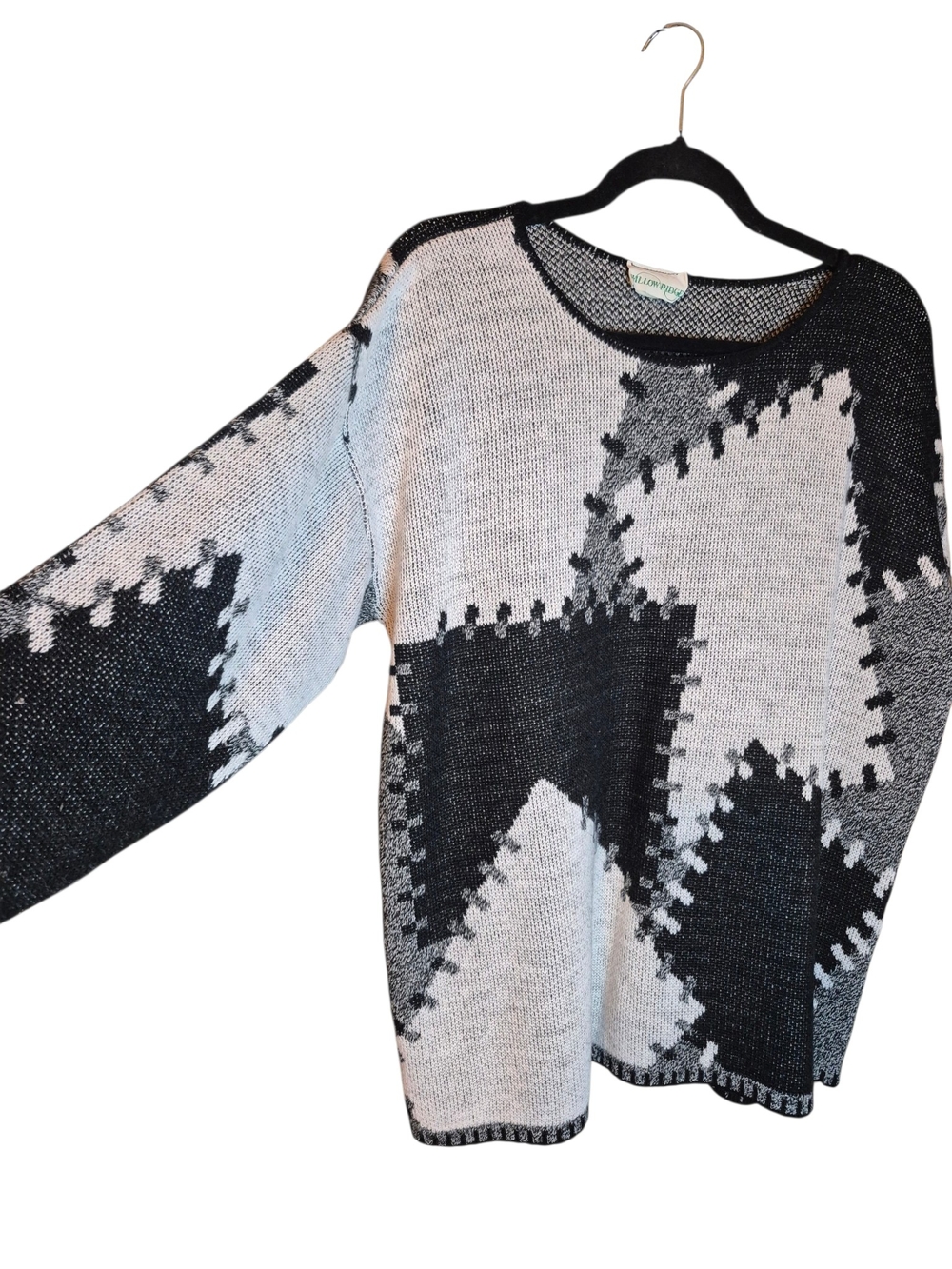 Willow Ridge Black & Gray Vintage Abstract Patchwork Crewneck Sweater - Picture 4 of 7